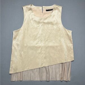 Zara Gold Satin Shell with Sheer Hem Size Large